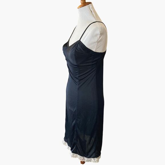 90s Jet Rag Reimagined Vintage Black Slip Dress w/White Lace - Picture 8 of 9